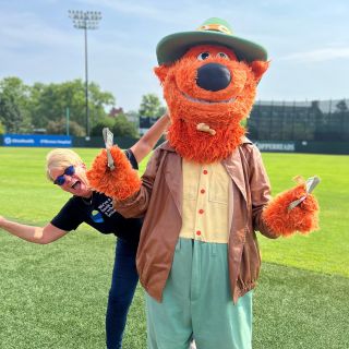 Bank President with Southern Ohio Copperheads' mascot