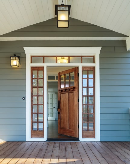 Front porch with open door
